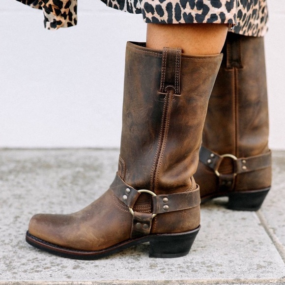 Frye Shoes - Vintage Frye 12R Brown leather Harness Boots USA Cowgirl size 6